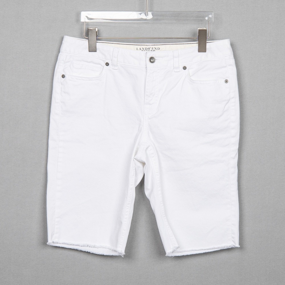 Lands' End Canvas White‎ Denim Bermuda Shorts Frayed Hem Womens Size 30